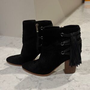 Black Suede Ankle Boots with Fringe
